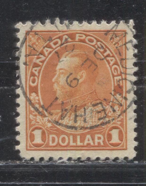 Lot 159 Canada #122 $1 Light Red Orange (Orange) King George V, 1925-1928 Admiral Issue, A Very Fine Used Single, Dry Printing, SON Cancel, December 29th 1927 Medicine Hat