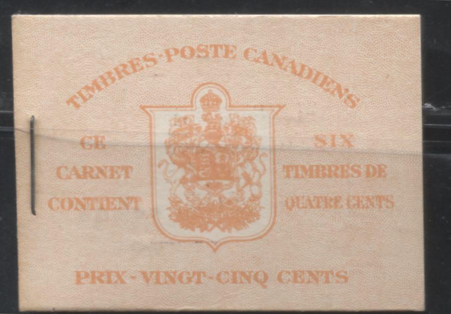 Lot 282 Canada #BK36d 1942-1949 War Issue, Complete 25¢ French Booklet, 1 Pane of 4c Carmine-Red, Smooth Vertical Wove Paper, Harris Front Cover IIr and IIs, Back Cover Type Dii and Diii, 7c and 6c Rate Page