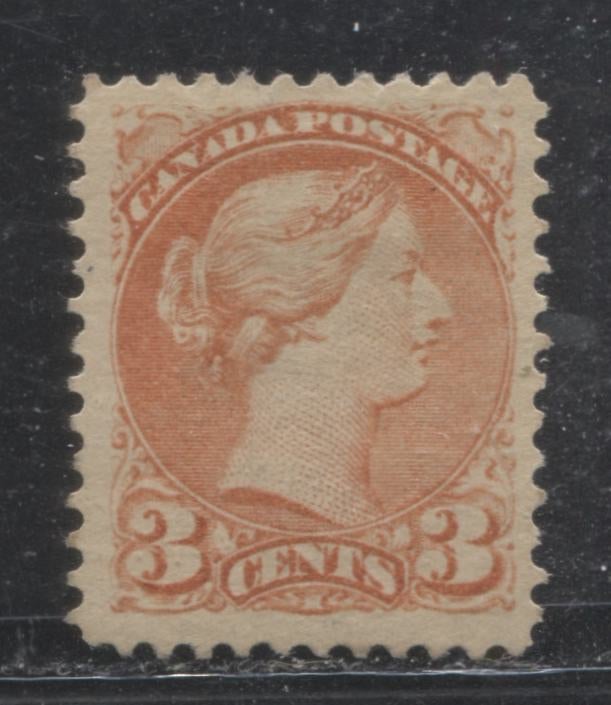 Lot 161 Canada #37 3c Dull Orange Red (Orange Red) Queen Victoria, 1870-1897 Small Queen Issue, A Very Fine Ungummed Single From The Montreal Printing, Perf 12 x 12.2, Horizontal Wove Paper