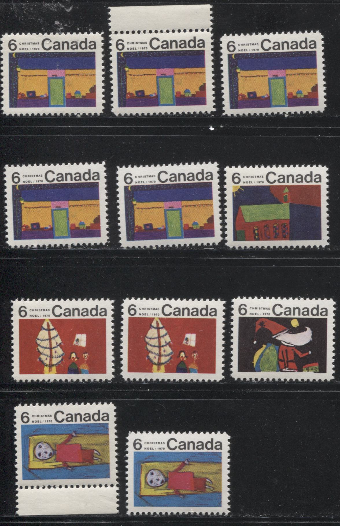 Lot 161 Canada #524-528 6c Multicoloured 1970 Christmas Issue, A Complete Set of 11 Constant Plate Varieties From Combination 2, Smooth HB11 Paper, Perf. 11.9 x 12