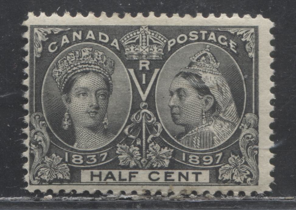 Lot 161 Canada # 50 1/2c Grey Black on Greyish Paper Queen Victoria, 1897 Diamond Jubilee Issue, A Fine Disturbed OG Example, Multiple Misplaced Entry