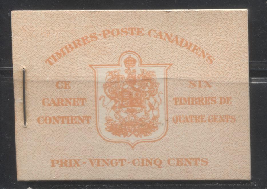 Lot 283 Canada #BK36d 1942-1949 War Issue, Complete 25¢ French Booklet, 1 Pane of 4c Carmine-Red, Vertical Wove Paper, Harris Front Cover IIt and IIu, Back Cover Type Di and Div, 7c and 6c Rate Page