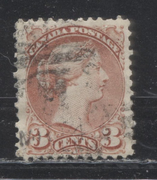 Lot 162A Canada #37a 3c Rose Queen Victoria, 1870-1897 Small Queen Issue, A Fine Used Single On Soft Vertical Wove Paper, Perf 12.1 x 12