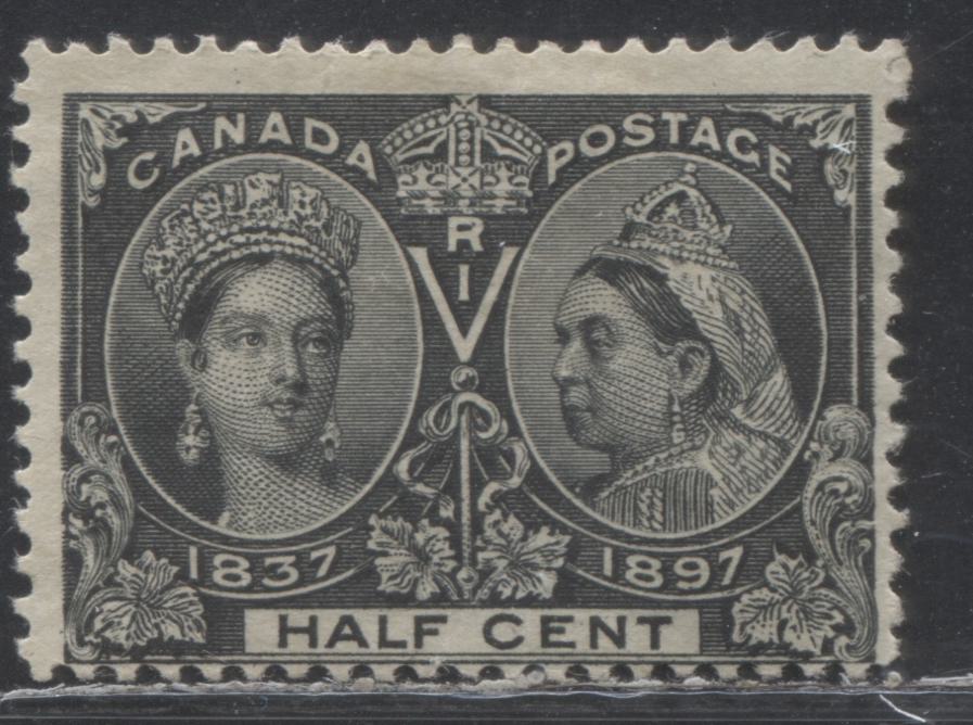 Lot 163 Canada # 50 1/2c Jet Black on White Paper Queen Victoria, 1897 Diamond Jubilee Issue, A Good OG Example, Showing Dot in "9" and Line Under "7" of "1897"