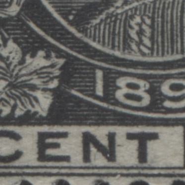 Lot 164 Canada # 50 1/2c Jet Black on White Paper Queen Victoria, 1897 Diamond Jubilee Issue, A Good OG Example, Showing Scratch in V, "8" and Dash Between "NT"