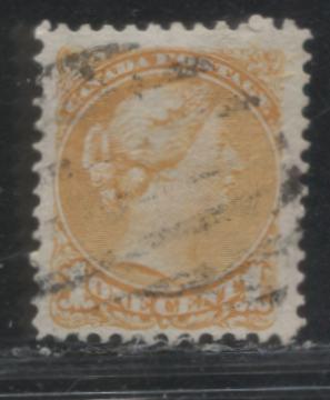 Lot 165 Canada #35vii 1c Yellow Queen Victoria, 1870-1897 Small Queen Issue, A VF Used Example Montreal, 11.6 x 12, Horizontal Wove