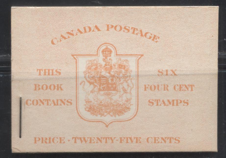 Lot 278 Canada #BK36f (McCann #36l) 1942-1949 War Issue, Complete 25¢ English Booklet, 1 Pane of 4c Carmine-Red, Vertical Wove Paper, Harris Front Cover IIi, Back Cover Types Cbii and Cbiii, Surcharged 7c and 6c Rate Page, 14 mm Staple