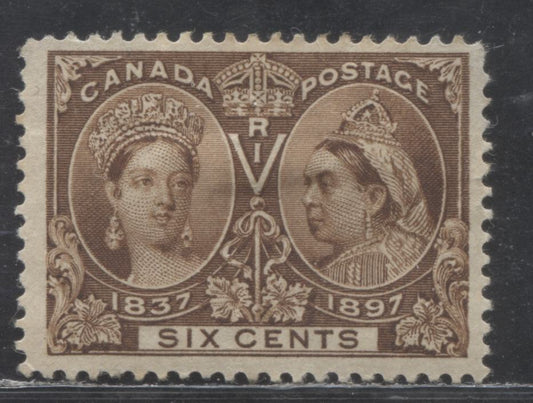 Lot 166 Canada #55 6c Yellow Brown Queen Victoria, 1897 Diamond Jubilee, VG Unused Example