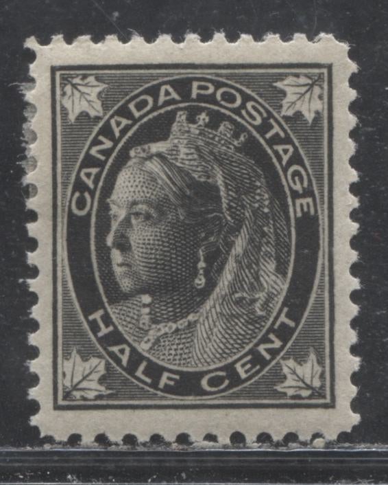 Lot 167 Canada #66 1/2c Jet Black Queen Victoria, 1897-1898 Maple Leaf Issue, A Very Fine OG Single on White Vertical Wove