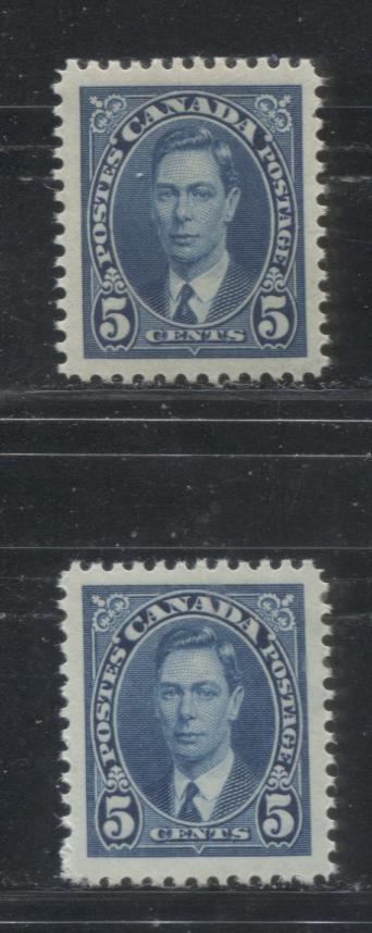 Lot 168 Canada #235 5c Deep Bright Blue King George VI  1937-1942 Mufti Issue, VFOG Examples, Cream Gum With a Semi-Gloss Sheen, 2 Types of Paper