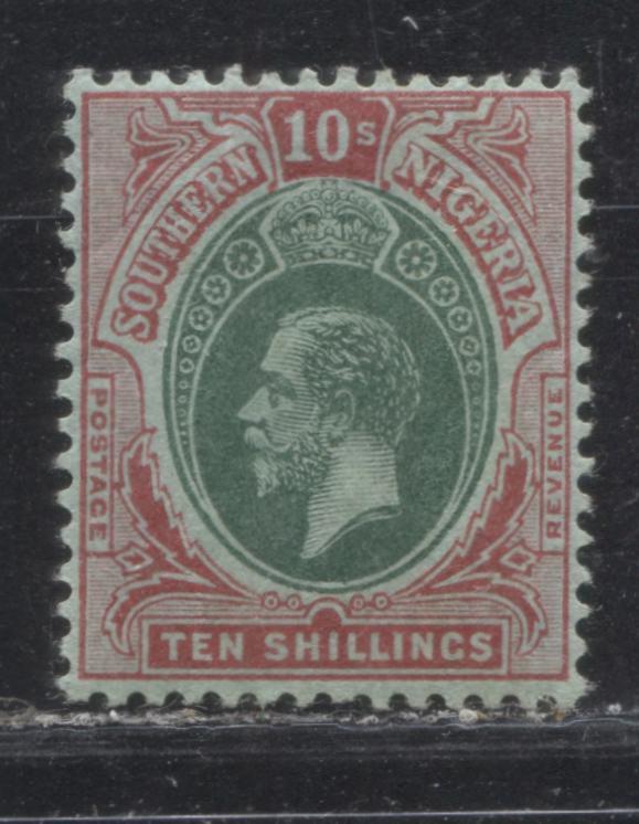 Lot 169 Southern Nigeria SG#55 10/- Red and Green on Green King George V 1912-1913 Keyplate Issue, A VFOG Example, 18,000 Issued, SG Cat. 48 GBP = Approximately $81.10 For OG, Est. $40
