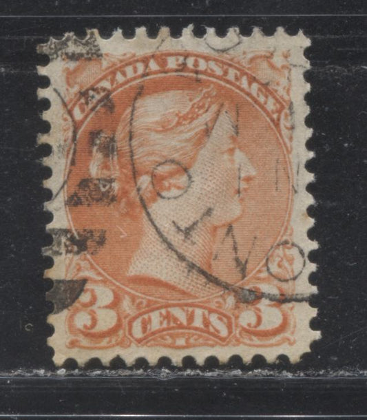 Lot 169 Canada #37iii 3c Bright Orange Red Queen Victoria, 1870-1897 Small Queen Issue, A Very Fine Used Single On Stout Vertical Wove Paper