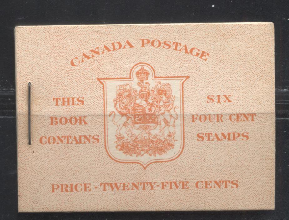 Lot 280 Canada #BK36g 1942-1949 War Issue, Complete 25¢ English Booklet, 1 Pane of 4c Carmine-Red, Vertical Wove Paper, Harris Front Cover IIi, Back Cover Type Cbi and Cbii, 7c and 6c Rate Page