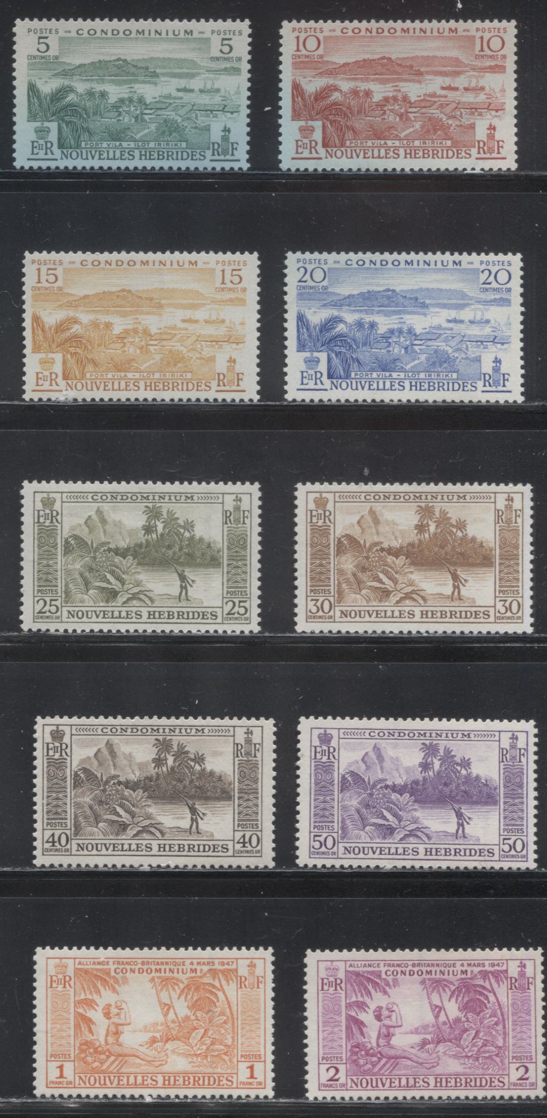 Lot 172 New Hebrides SG#F96-F105 5c Green - 2Fr Reddish Purple 1957 Waterlow Pictorial Issue, Inscribed in French, A VFNH Set to the 2Fr
