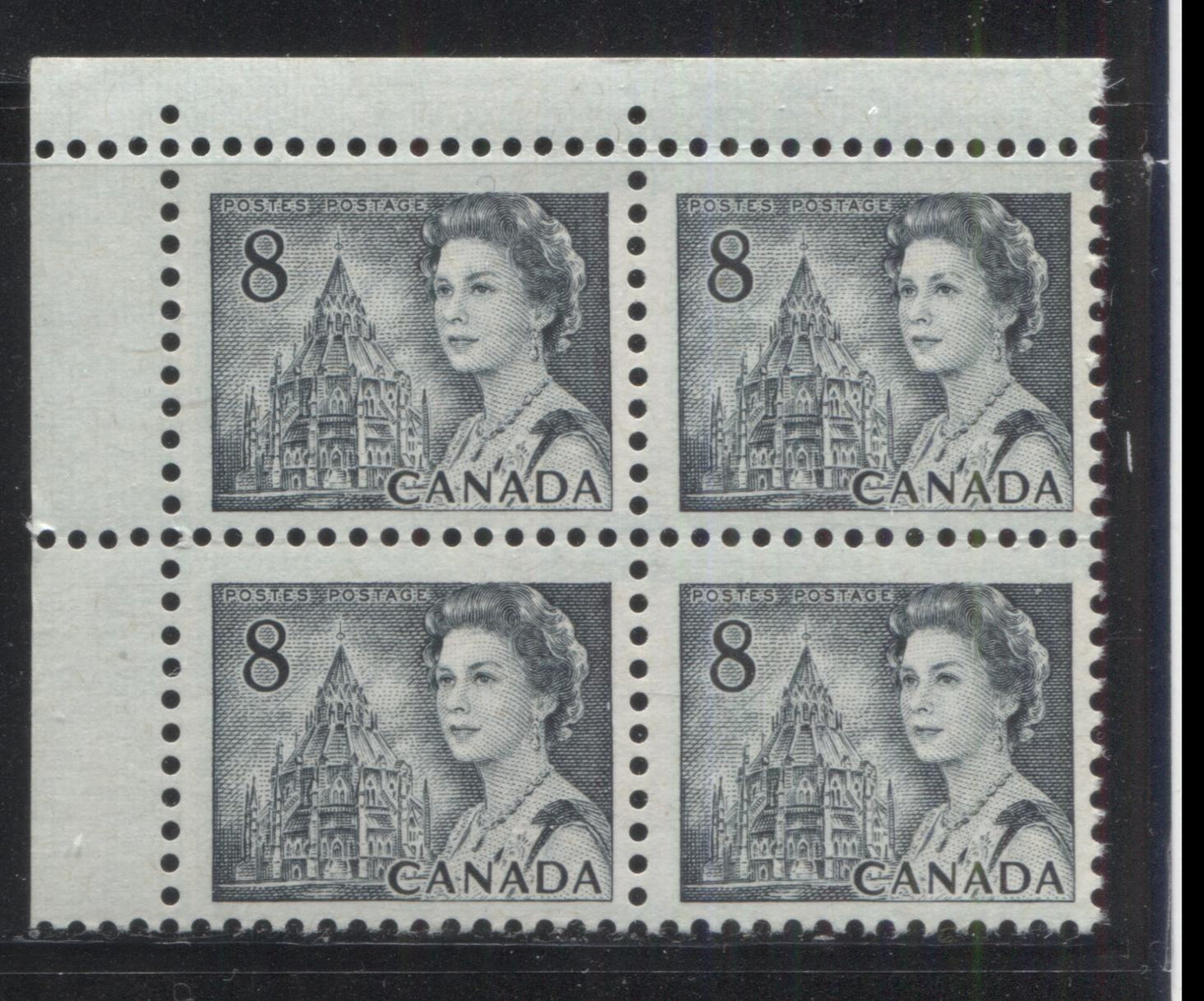 Lot 174 Canada #544iiver 8c Slate Queen Elizabeth II, 1967-1973 Centennial Issue, An Unlisted FNH UL Field Stock Block Of 4 On MF-fl Ribbed Paper With PVA Gum
