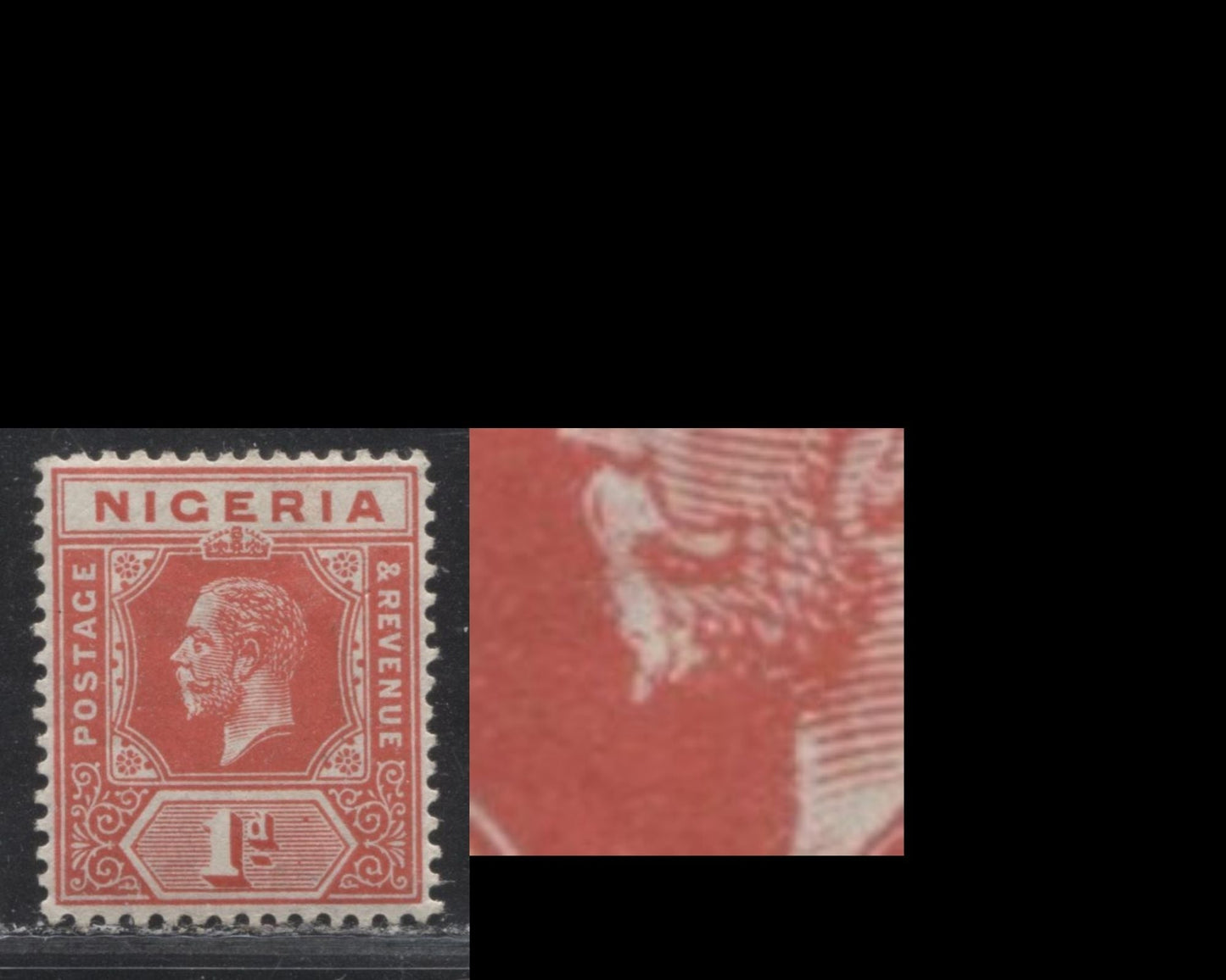 Lot 174 Nigeria SG# 2avar 1d Scarlet King George V, 1914-1921 Multiple Crown CA Imperium Keyplate Issue, A VFLH Example, With Unlisted "White Beard" Flaw