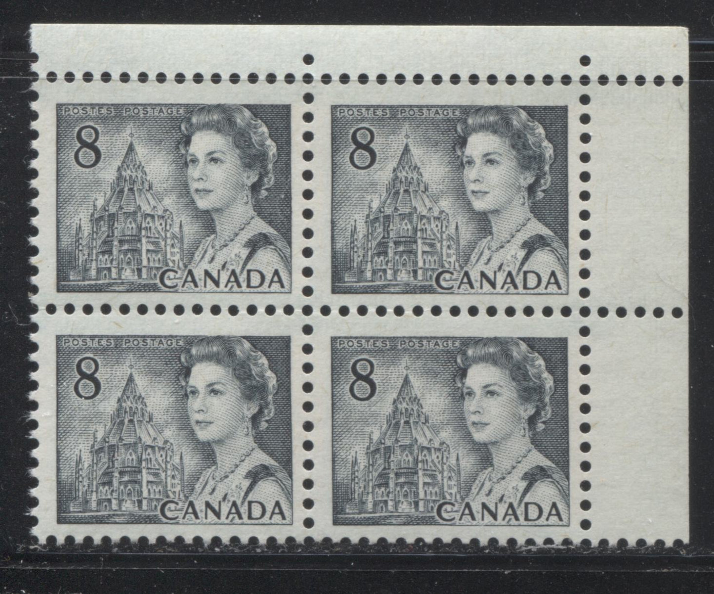 Lot 175 Canada #544iiver 8c Slate Queen Elizabeth II, 1967-1973 Centennial Issue, An Unlisted FNH UR Field Stock Block Of 4 On MF-fl Ribbed Paper With PVA Gum