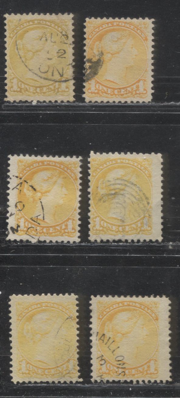 Lot 176 Canada #35 1c Yellow Shades Queen Victoria, 1870-1897 Small Queen Issue, A Group of 6 Fine Used Examples Second Ottawa, Various Perfs, Horizontal Wove, Showing Different Yellow Shades