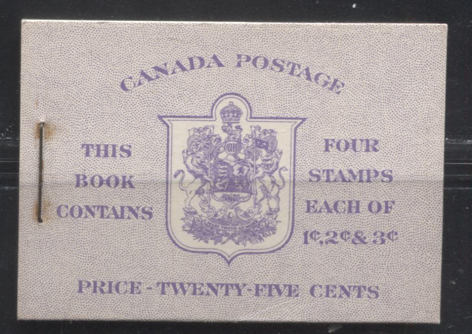Lot 284 Canada #BK37e 1942-1949 War Issue, Complete 25¢ English Combination Booklet, Vertical Wove Paper, Harris Front Cover IIg, Back Cover Type A, Surcharged 6c & 7c Rate Page