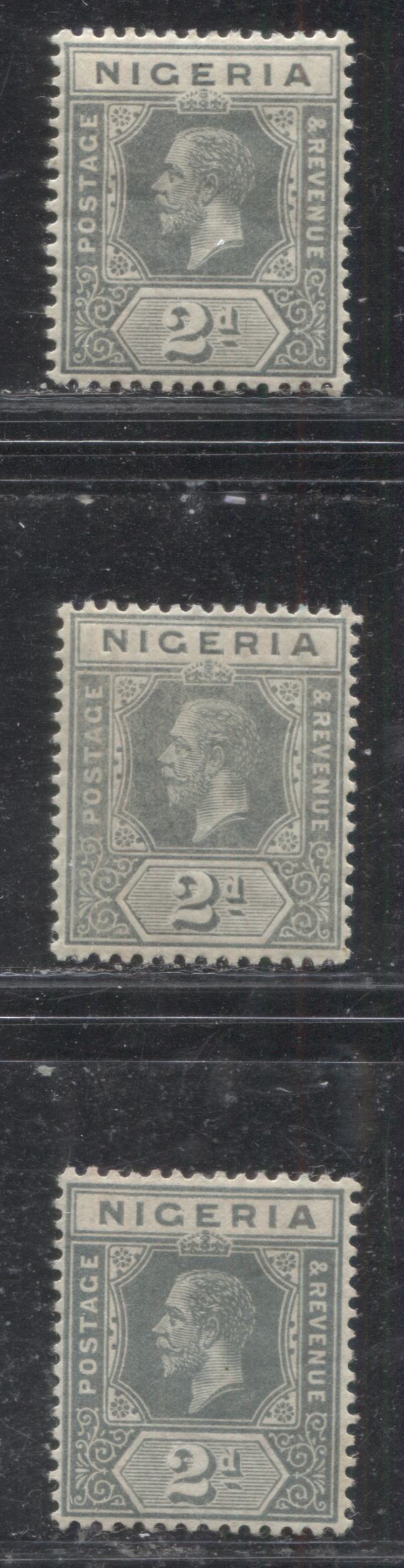 Lot 178 Nigeria SG# 3 2d Grey King George V, 1914-1921 Multiple Crown CA Imperium Keyplate Issue, Three VFOG Examples, From Different Printings, Each a Slightly Different Shade