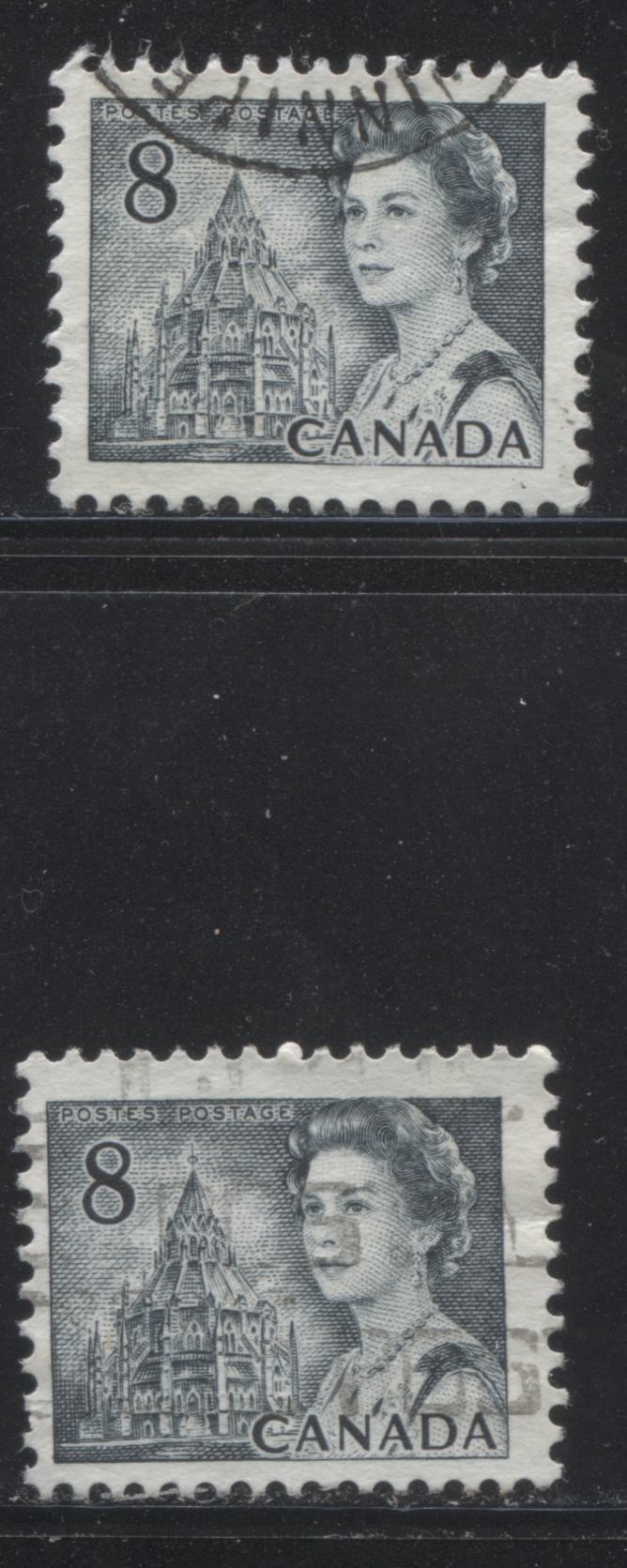 Lot 179 Canada #544pii 8c Slate Queen Elizabeth II, 1967-1973 Centennial Issue, Two FNH W2B Tagged Used On LF-fl Paper With PVA Gum, W2aL & W2aR Tagging Errors