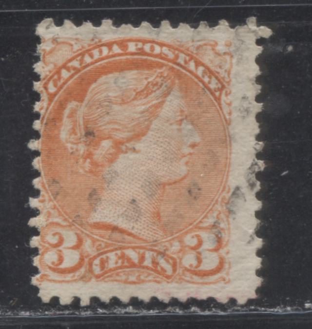 Lot 179 Canada #37iii 3c Orange Red Queen Victoria, 1870-1897 Small Queen Issue, A VG Used Single On Soft Horizontal Wove Paper, Perf. 11.75 x 12, Dot In "C" Of "Cents"