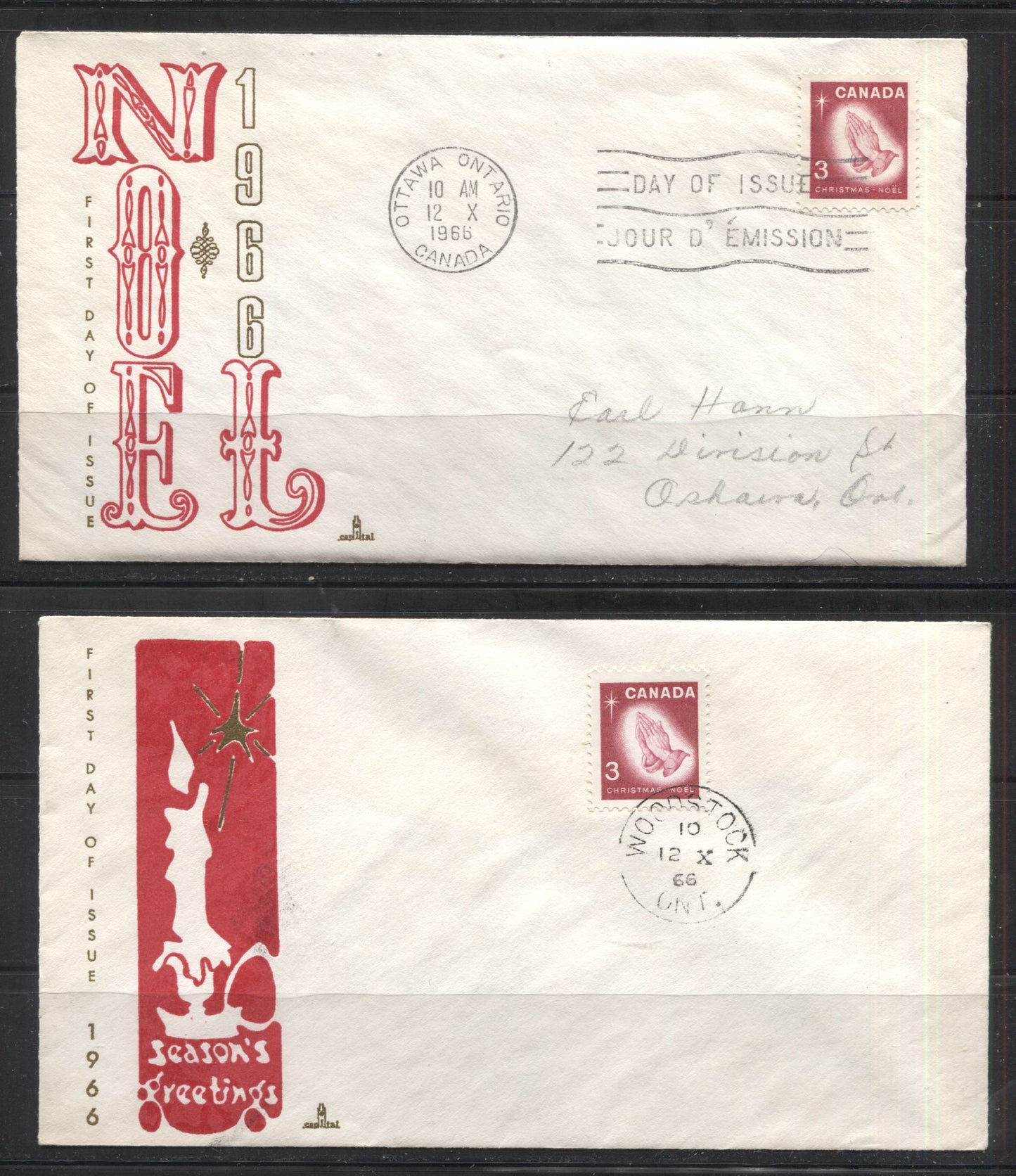 Lot 179 Canada #451-452 1966 Christmas, A Group of 10 Capital, Rosecraft and Cole First Day Covers