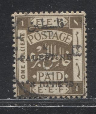 Lot 18 Palestine SG#45 1m Sepia "Postage Paid" and "E.E.F" in Frame, 1920 Second Jerusalem Overprinted Issue, A VF Used Example, Perf. 14, Royal Cypher Watermark, Type 5 Overprint