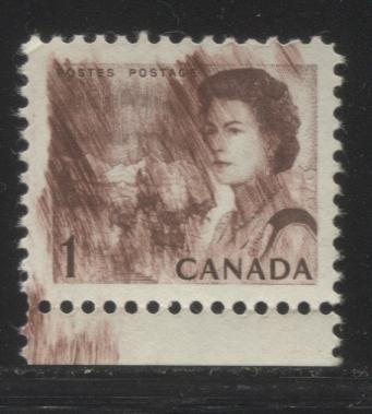 Lot #18 Canada #454 1c Reddish Chocolate, Northern Lights and Dogsled Team, 1967-1973 Centennial Issue, A VGNH Example of A Dramatic Ink Smear, Figure 252 in Harris, Ex. Prince