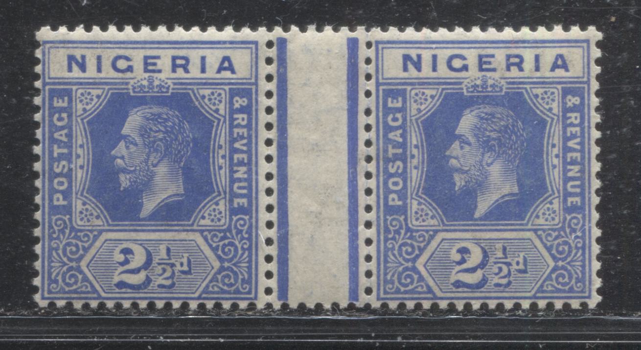Lot 182 Nigeria SG# 4a 2.5d Bright Blue King George V, 1914-1921 Multiple Crown CA Imperium Keyplate Issue, A VFNH Interpanneau Gutter Pair