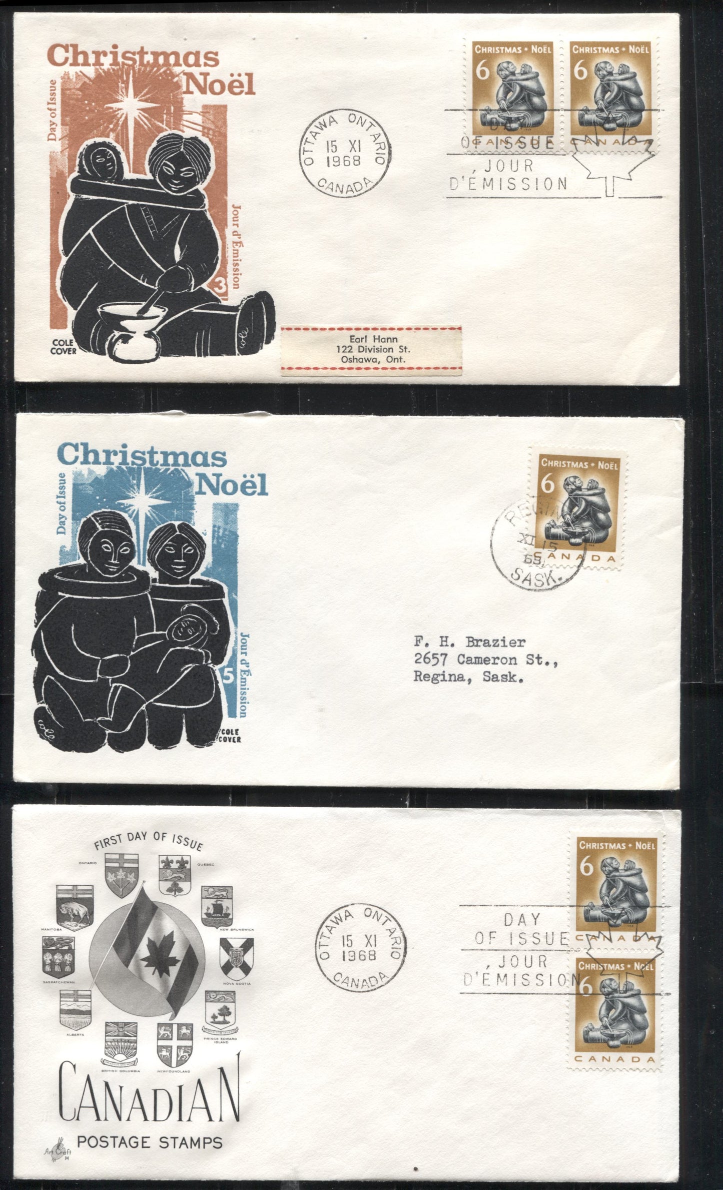 Lot 182 Canada #489 1968 Christmas, A Group of 11 Artcraft, Rosecraft, Unknown and Cole First Day Covers
