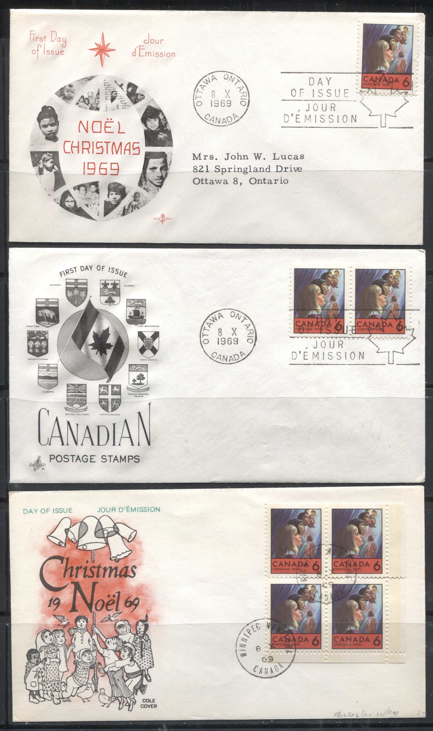 Lot 183 Canada #502-503p 1969 Christmas, A Group of 13 Artcraft, Rosecraft, and Cole First Day Covers
