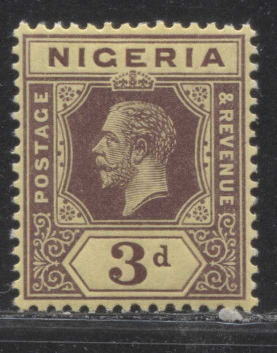 Lot 185 Nigeria SG# 5 3d Chocolate Brown on Yellow Paper With White Back King George V, 1914-1921 Multiple Crown CA Imperium Keyplate Issue, A VFNH Example