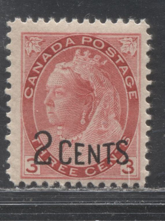 Lot 188 Canada #88 2c on 3c Deep Carmine Rose Queen Victoria, 1899 Provisional Issue, A fine NH Single On Vertical Wove Paper