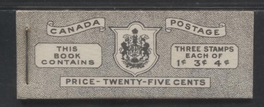Lot 188 Canada #BK38a 1942-1949 War Issue Complete 25c, English Booklet Containing 1 Pane Each of 3 of 1c Green, 3c Rosy Plum and 4c Carmine Red, Harris Front Cover Type IVb , Back Cover Haiii, 7c & 6c Rate Page