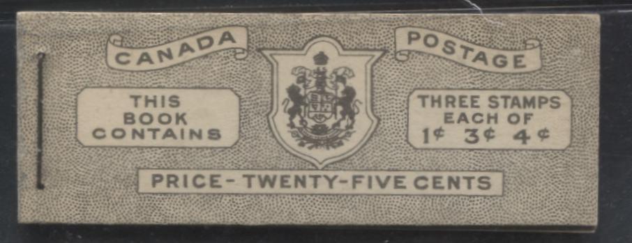 Lot 192 Canada #BK38a 1942-1949 War Issue Complete 25c, English Booklet Containing 1 Pane Each of 3 of 1c Green, 3c Rosy Plum and 4c Carmine Red, Harris Front Cover Type IVd , Back Cover Hai, 7c & 6c Rate Page