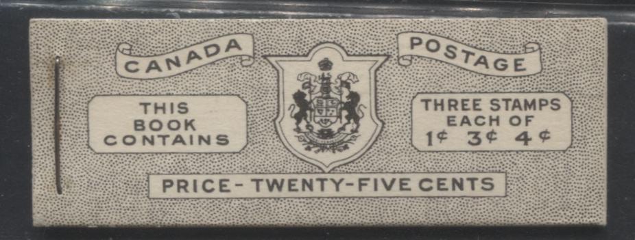 Lot 289 Canada #BK38a 1942-1949 War Issue Complete 25c, English Booklet Containing 1 Pane Each of 3 of 1c Green, 3c Rosy Plum and 4c Carmine Red, Harris Front Cover Type IVd , Back Cover Haiii, 7c & 6c Rate Page