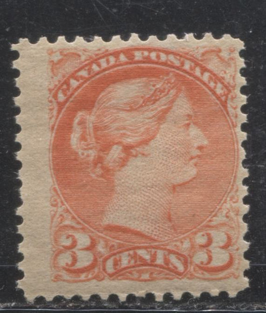 Lot 195 Canada # 41 3c Aniline Vermilion Queen Victoria, 1870-1897 Small Queen Issue, A Fine NH Example, Perf. 12.1 Second Ottawa Printing on Horizontal Newsprint-Like Paper