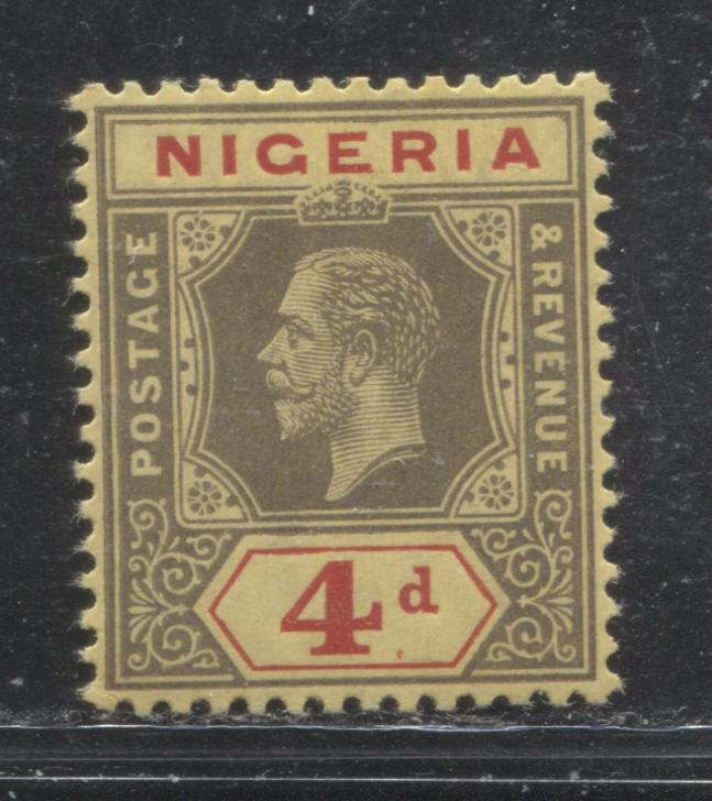 Lot 195 Nigeria SG# 6a 4d Grey Black and Red on Yellow Paper With White Back King George V, 1914-1921 Multiple Crown CA Imperium Keyplate Issue, A VFLH Example, With Unlisted "Dot After 4" Variety