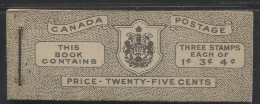 Lot 195 Canada #BK38a 1942-1949 War Issue Complete 25c, English Booklet Containing 1 Pane Each of 3 of 1c Green, 3c Rosy Plum and 4c Carmine Red, Harris Front Cover Type IVd , Back Cover Haiv, 7c & 6c Rate Page