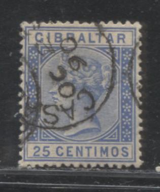 Lot 196 Morocco Agencies - Gibraltar Used in Casablanca #Z22 25c Ultramarine Queen Victoria, 1889-1896 Spanish Currency Keyplate Issue, A VF Used Example, Crown CA Watermark, With October 2, 1890 Casablanca CDS
