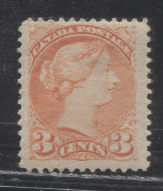 Lot 197 Canada # 41 3c Pale Vermilion Queen Victoria, 1870-1897 Small Queen Issue, A Fine OG Example, Perf. 12.1 Second Ottawa Printing on Horizontal Newsprint-Like Paper