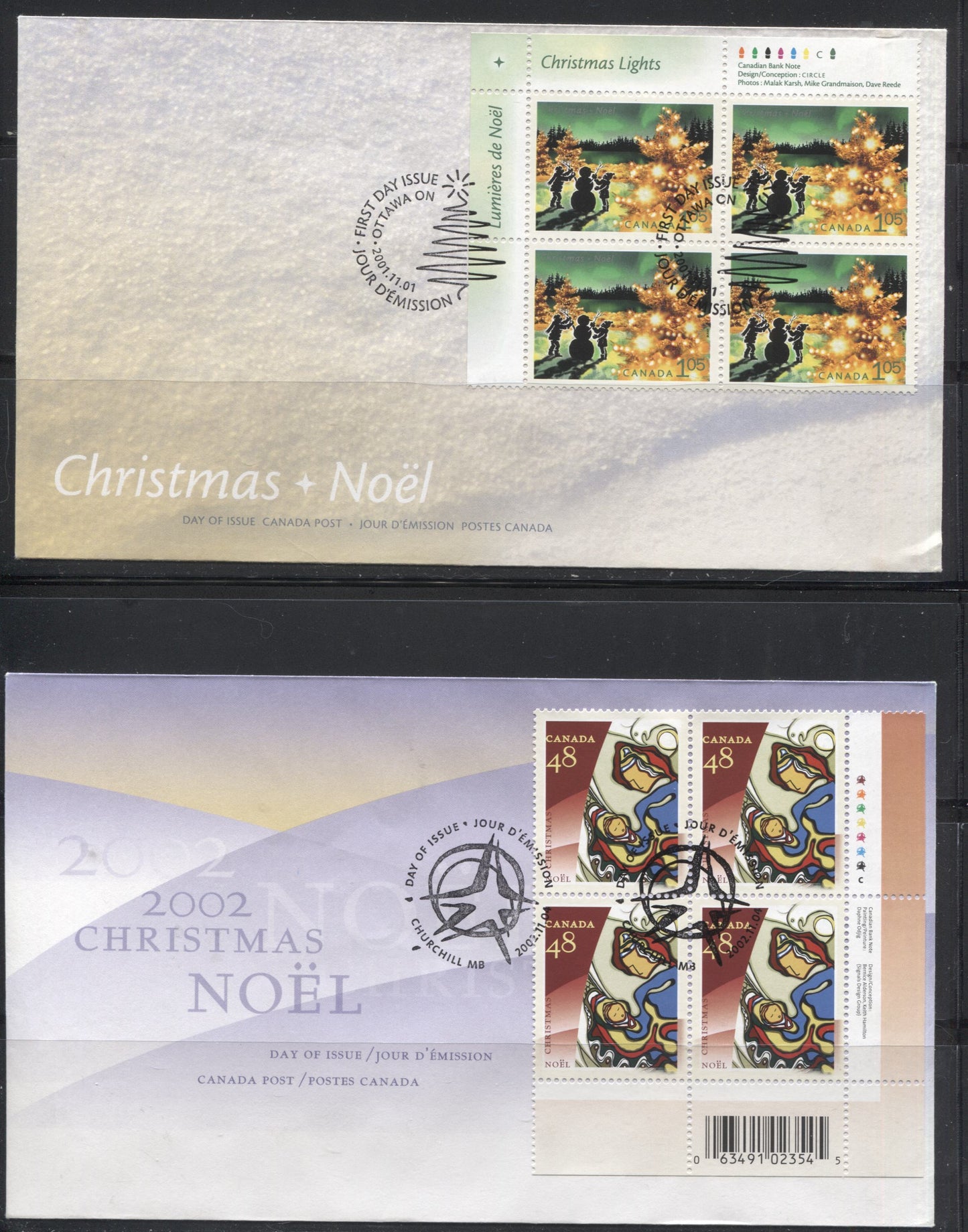 Lot 197 Canada #1874/1967 2000-2001 Christmas, Six Official First Day Covers, Bearing Inscription Blocks