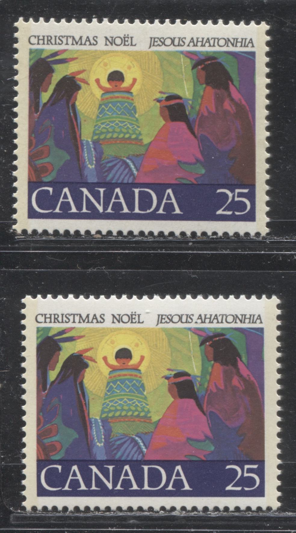 Lot 198 Canada #713var 25c Multicoloured Christ Child, 1977 Christmas Issue, a VFNH Single on the Unlisted Thin Paper, With Normal for Comparison