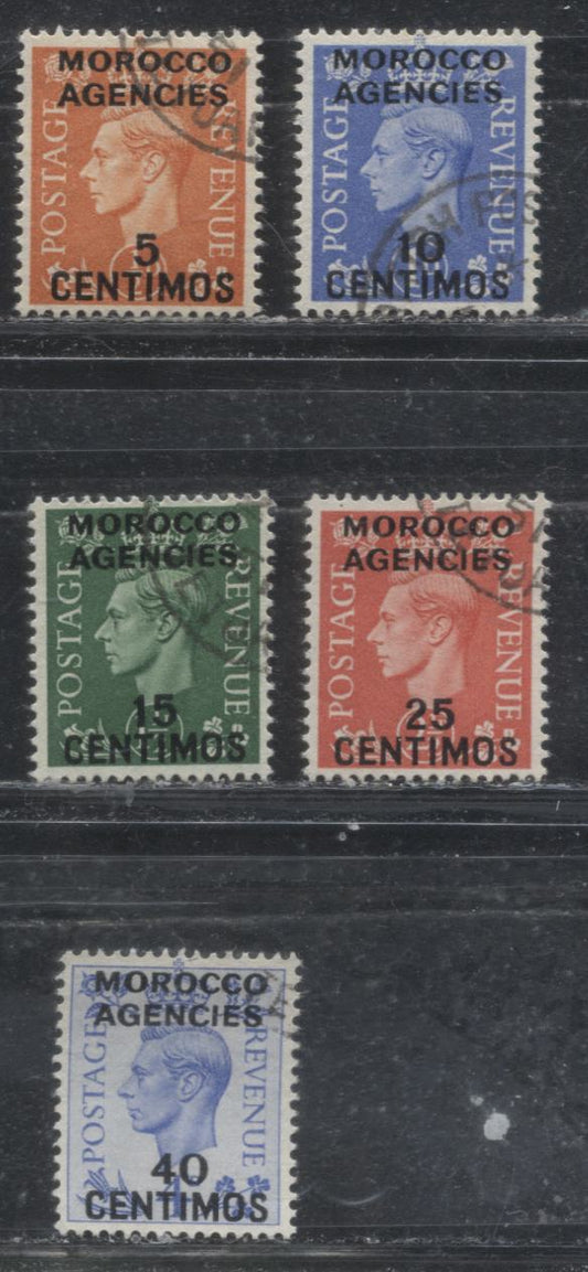 Lot 198 Morocco Agencies - French Currency SG#182-186 5c-40c Pale Orange - Ultramarine King George VI, 1952 Overprinted King George VI Colour Changes, A VF Used Complete Set With Genuine Morocco Cancels