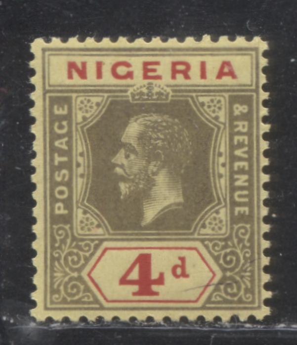 Lot 199 Nigeria SG# 6e 4d Brownish Grey & Carmine on Yellow Paper With Pale Yellow Back King George V, 1914-1921 Multiple Crown CA Imperium Keyplate Issue, A VFNH Example