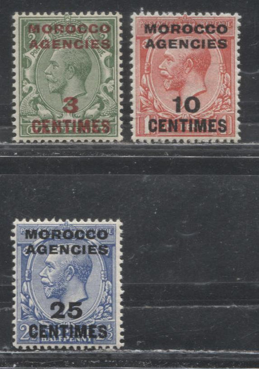 Lot 200 Morocco Agencies - French Currency SG#191, 193, 195 3c-25c Green - Ultramarine King George V, 1917-1924 Overprinted King George V Royal Cypher Issue, VFNH Examples
