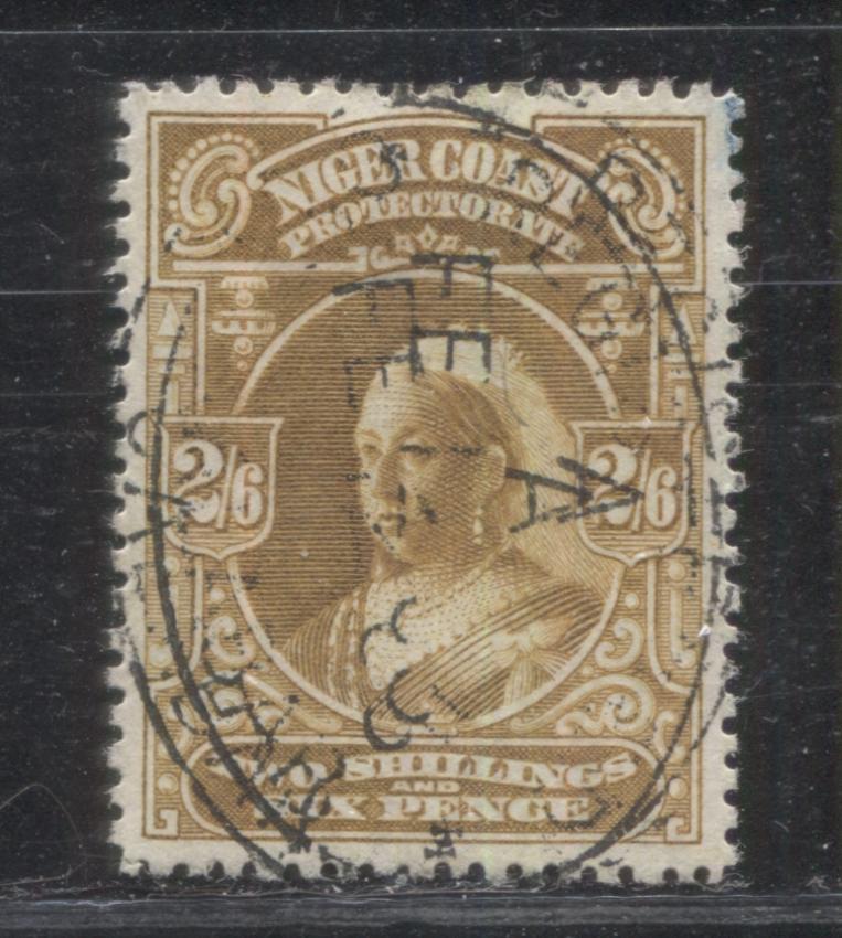 Lot 200 Niger Coast Protectorate SG#73b 2/6d Bistre Brown Queen Victoria 1897-1898 Watermarked Waterlow Issue, A VF Used Example, Perf. 13.5-14, 32,000 Issued, SG Cat. 90 GBP = Approximately $153 For Fine Used, Est. $100