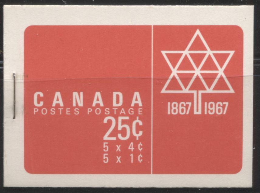 Lot #4 Canada #BK54 1c Violet Brown & 4c Carmine Red, 1967-1973 Centennial Issue, A VFNH 25c Booklet Containing Panes of 5 + Label, DF Grey Front Cover, DF-fl Grey Back Cover, NF Violet and DF-fl Violet Panes, Smooth Dex, HF Interleaves, Streaky Gum