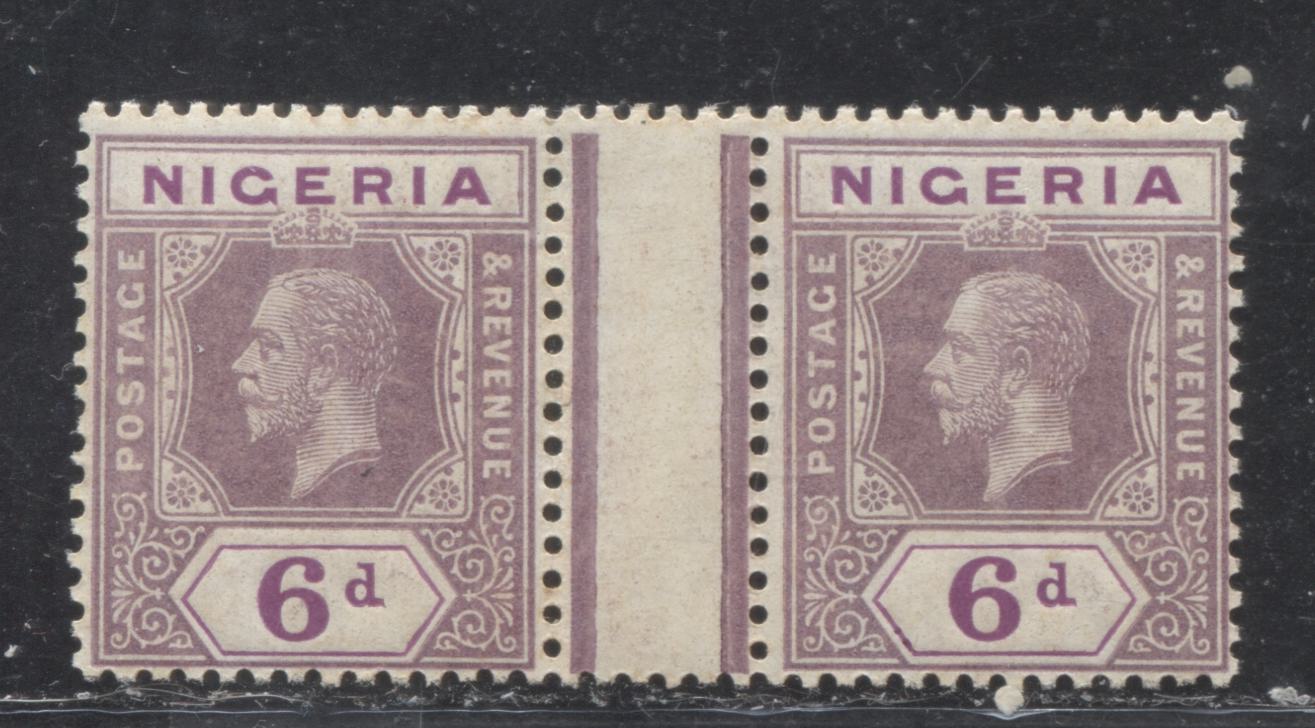 Lot 202 Nigeria SG# 7 6d Pale Purple & Purple King George V, 1914-1921 Multiple Crown CA Imperium Keyplate Issue, A Fine NH Interpanneau Gutter Pair